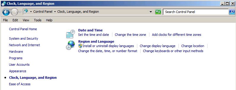 Control Panel - Clock, Language, and Region - Install or unistall display languages