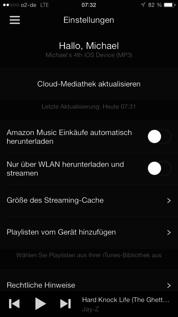 Amazon Music App - Einstellungen - Einkäufe automatisch herunterladen