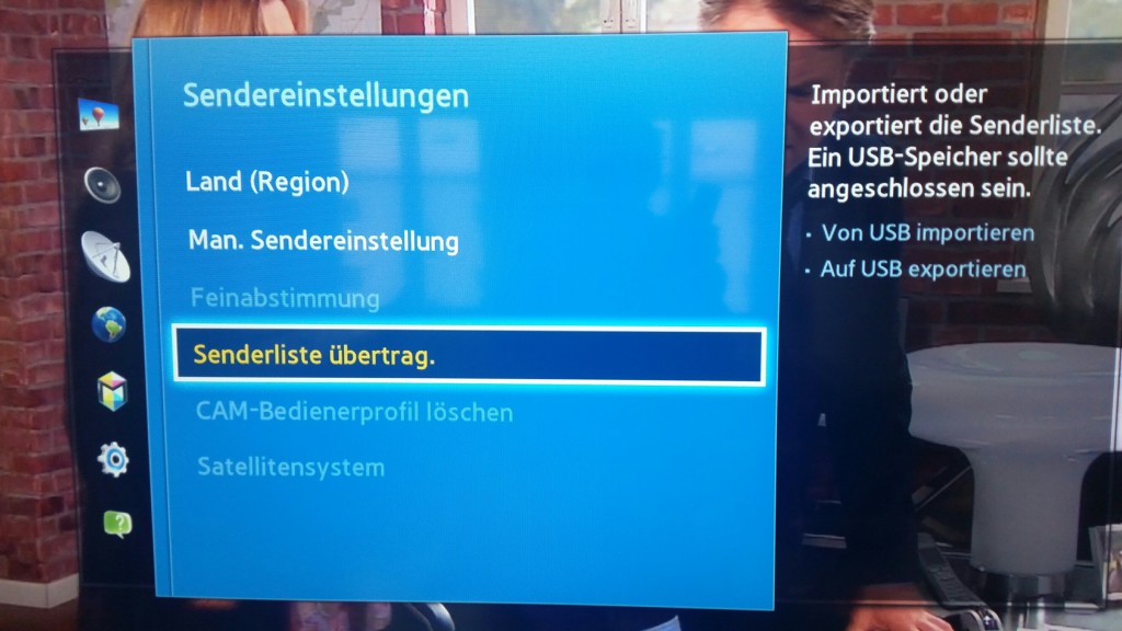 Samsung TV F Serie - Menü Senderempfang - Sendereinstellungen - Senderliste übertrag.