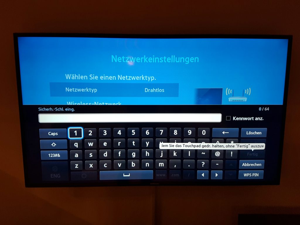Samsung TV - Menü - Netzwerk - Netzwerkeinstellungen - WLAN Passwort