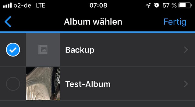 DS Photo Backup Album wählen