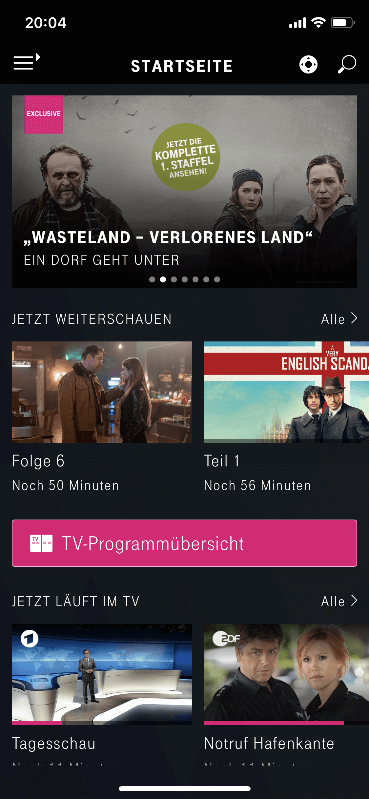 Telekom Media Receiver App - Startseite