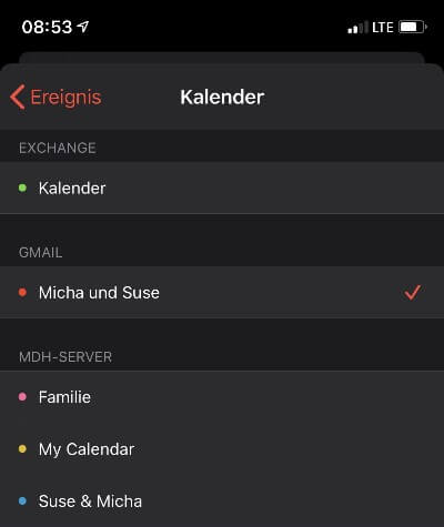 Kalenderauswahl iOS