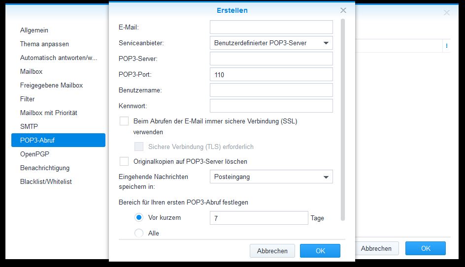 POP3 Einstellungen MailPlus Server
